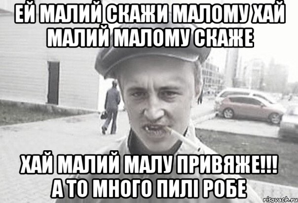 ей малий скажи малому хай малий малому скаже хай малий малу привяже!!! А то много пилі робе, Мем Пацанська философия