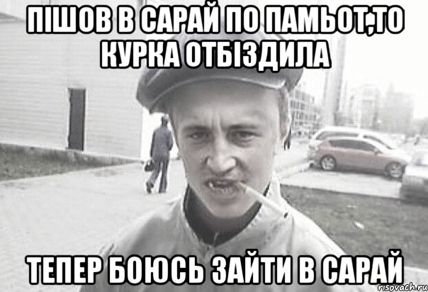 пішов в сарай по памьот,то курка отбіздила тепер боюсь зайти в сарай, Мем Пацанська философия