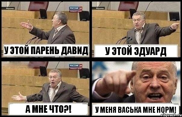 У ЭТОЙ ПАРЕНЬ ДАВИД У ЭТОЙ ЭДУАРД А МНЕ ЧТО?! У МЕНЯ ВАСЬКА МНЕ НОРМ!, Комикс с Жириновским