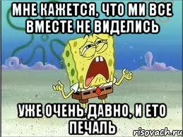 Мне кажется, что ми все вместе не виделись уже очень давно, и ето печаль, Мем Спанч Боб плачет