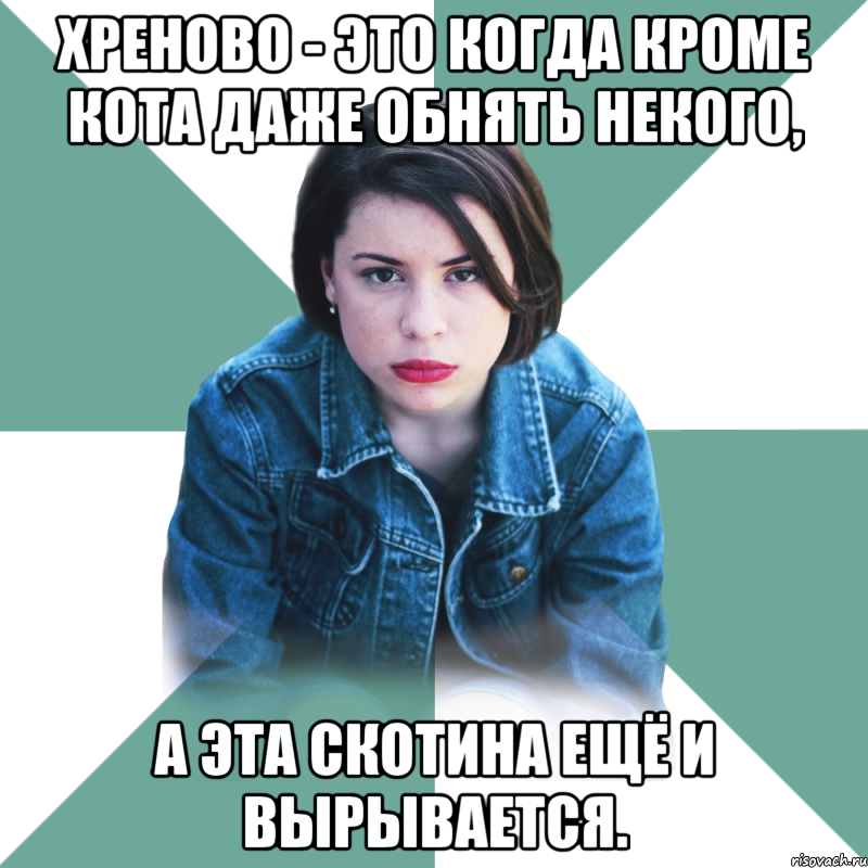 Хреново - это когда кроме кота даже обнять некого, а эта скотина ещё и вырывается., Мем Типичная аптечница