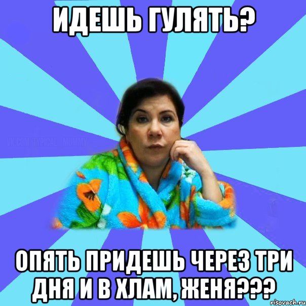 идешь гулять? опять придешь через три дня и в хлам, Женя???, Мем типичная мама