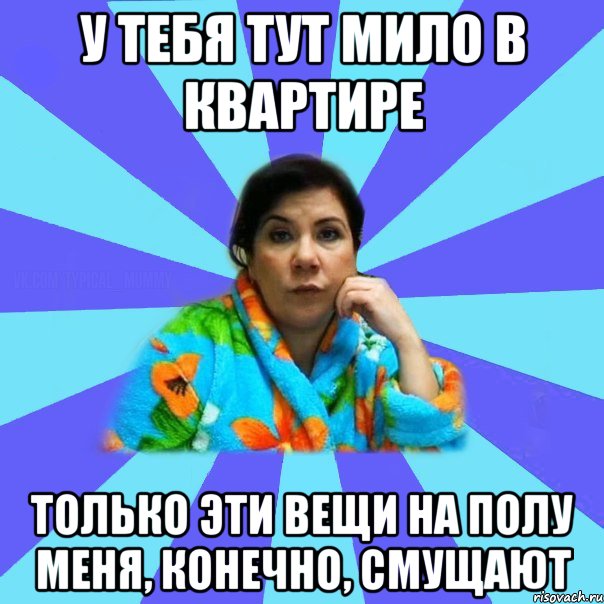 у тебя тут мило в квартире только эти вещи на полу меня, конечно, смущают, Мем типичная мама