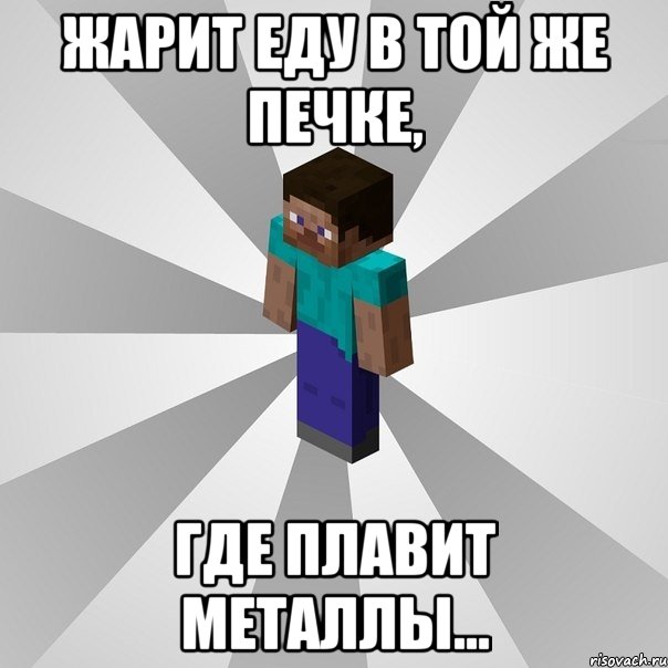 Жарит еду в той же печке, где плавит металлы..., Мем Типичный игрок Minecraft