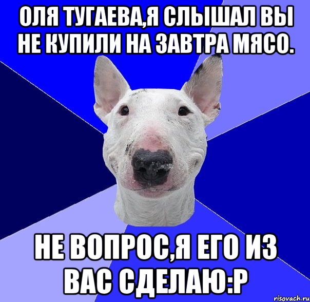 Оля Тугаева,я слышал вы не купили на завтра мясо. Не вопрос,я его из вас сделаю:р, Мем типичный буль