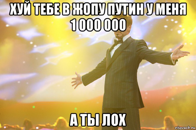 хуй тебе в жопу путин у меня 1 000 000 а ты лох, Мем Тони Старк (Роберт Дауни младший)