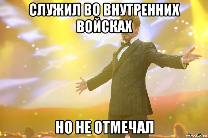 служил во внутренних войсках но не отмечал, Мем Тони Старк (Роберт Дауни младший)