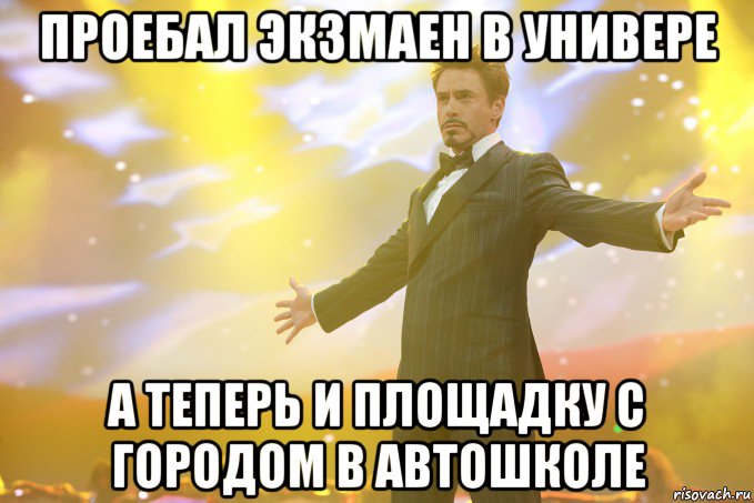 Проебал экзмаен в универе А теперь и площадку с городом в автошколе, Мем Тони Старк (Роберт Дауни младший)