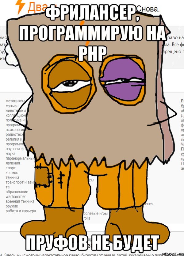 Фрилансер, программирую на PHP Пруфов не будет, Мем Анонимная вата