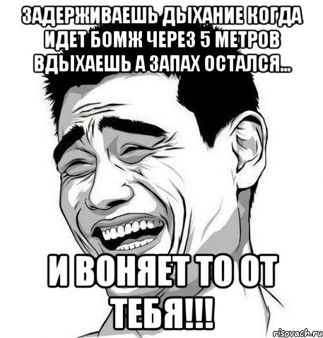 задерживаешь дыхание когда идет бомж через 5 метров вдыхаешь а запах остался... И воняет то от тебя!!!, Мем Яо Мин