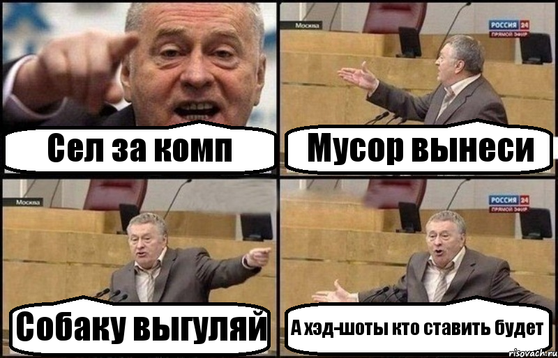 Сел за комп Мусор вынеси Собаку выгуляй А хэд-шоты кто ставить будет, Комикс Жириновский