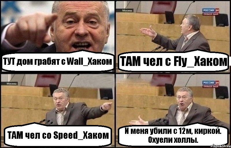 ТУТ дом грабят с Wall_Хаком ТАМ чел с Fly_Хаком ТАМ чел со Speed_Хаком И меня убили с 12м, киркой. Охуели холлы., Комикс Жириновский