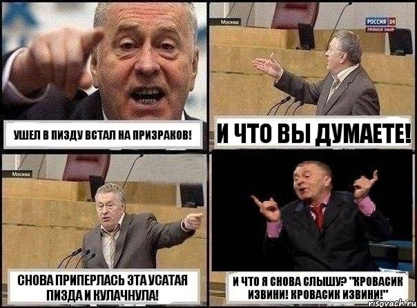 Ушел в пизду встал на призраков! И что вы думаете! Снова приперлась эта усатая пизда и кулачнула! И что я снова слышу? "Кровасик извини! Кровасик Извини!", Комикс Жириновский клоуничает