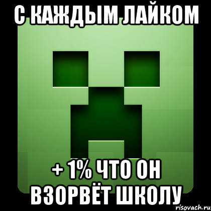 с каждым лайком + 1% что он взорвёт школу, Мем Creeper