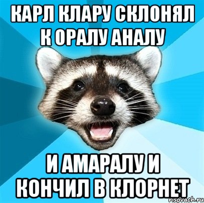 карл клару склонял к оралу аналу и амаралу и кончил в клорнет, Мем Енот-Каламбурист