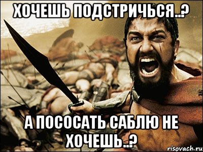 Хочешь подстричься..? А пососать саблю не хочешь..?, Мем Это Спарта