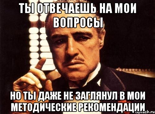 ты отвечаешь на мои вопросы но ты даже не заглянул в мои методические рекомендации, Мем крестный отец