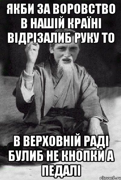 Якби за воровство в нашій країні відрізалиб руку то в верховній раді булиб не кнопки а педалі, Мем Мудрий паца