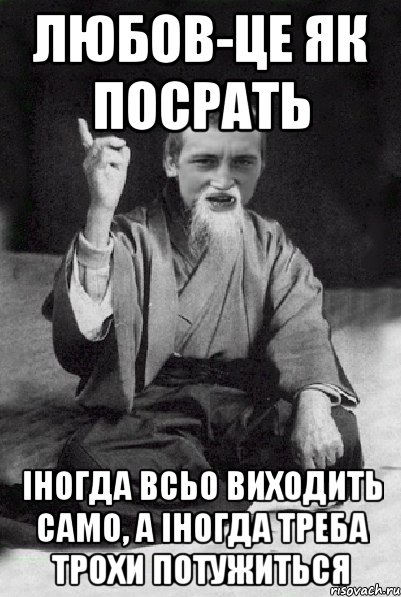 любов-це як посрать іногда всьо виходить само, а іногда треба трохи потужиться, Мем Мудрий паца