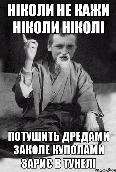 НІКОЛИ НЕ КАЖИ НІКОЛИ НІКОЛІ ПОТУШИТЬ ДРЕДАМИ ЗАКОЛЕ КУПОЛАМИ ЗАРИЄ В ТУНЕЛІ, Мем Мудрий паца