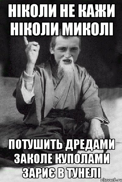 НІКОЛИ НЕ КАЖИ НІКОЛИ МИКОЛІ ПОТУШИТЬ ДРЕДАМИ ЗАКОЛЕ КУПОЛАМИ ЗАРИЄ В ТУНЕЛІ, Мем Мудрий паца