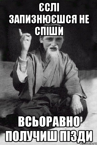 Єслі запизнюєшся не спіши всьоравно получиш пізди, Мем Мудрий паца