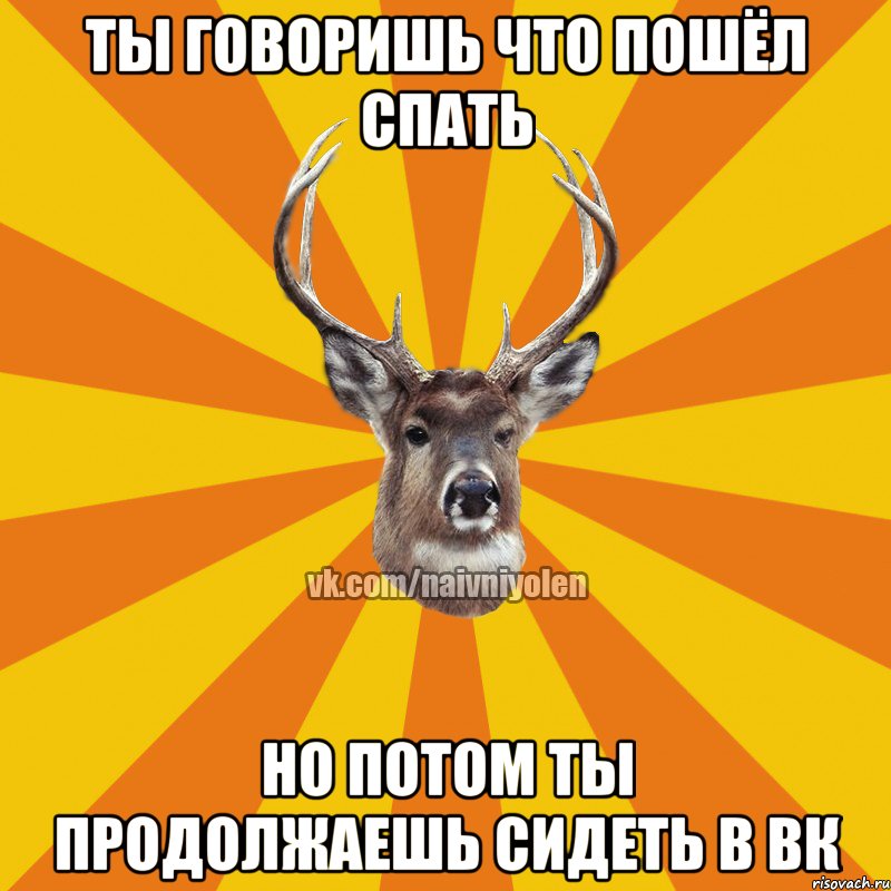 ты говоришь что пошёл спать но потом ты продолжаешь сидеть в вк, Мем Наивный Олень вк