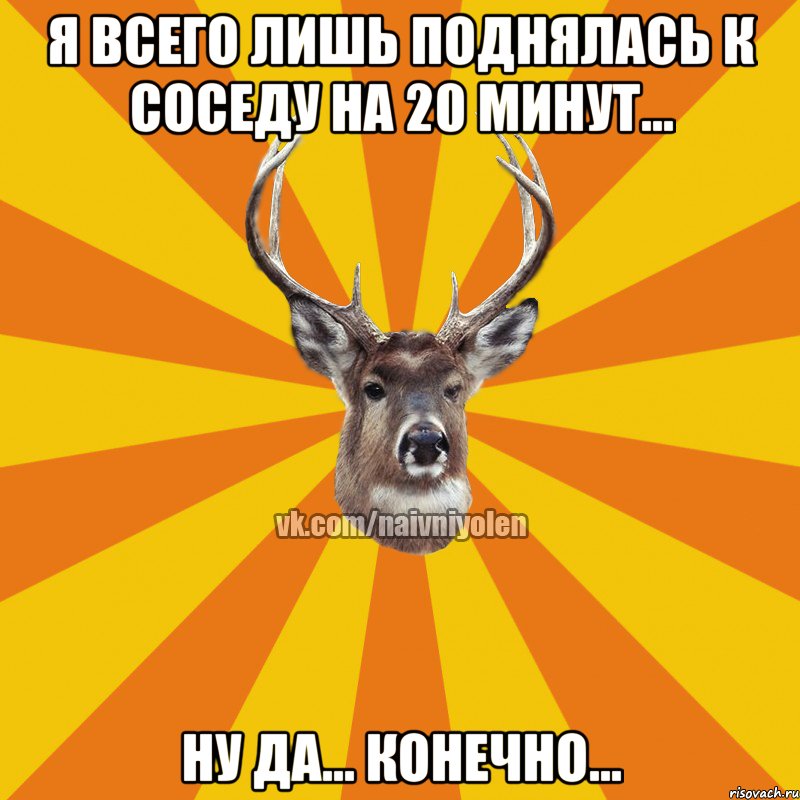 Я всего лишь поднялась к соседу на 20 минут... ну да... конечно..., Мем Наивный Олень вк