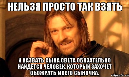 нельзя просто так взять и назвать сына света обязательно найдется человек, который захочет обожрать моего сыночка., Мем Нельзя просто так взять и (Боромир мем)