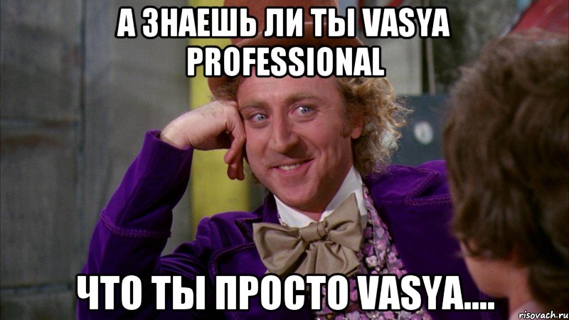 а знаешь ли ты Vasya Professional что ты просто VASYA...., Мем Ну давай расскажи (Вилли Вонка)