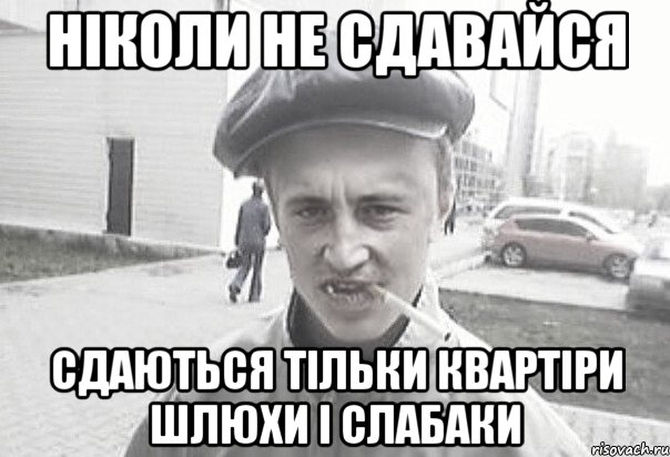 НІКОЛИ НЕ СДАВАЙСЯ СДАЮТЬСЯ ТІЛЬКИ КВАРТІРИ ШЛЮХИ і СЛАБАКИ, Мем Пацанська философия