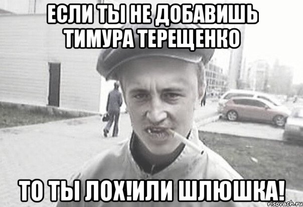 ЕСЛИ ТЫ НЕ ДОБАВИШЬ ТИМУРА ТЕРЕЩЕНКО ТО ТЫ ЛОХ!ИЛИ ШЛЮШКА!, Мем Пацанська философия