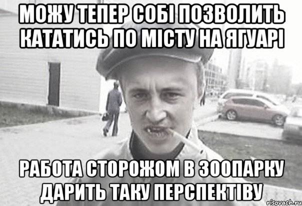 Можу тепер собі позволить кататись по місту на ягуарі работа сторожом в зоопарку дарить таку перспектіву, Мем Пацанська философия