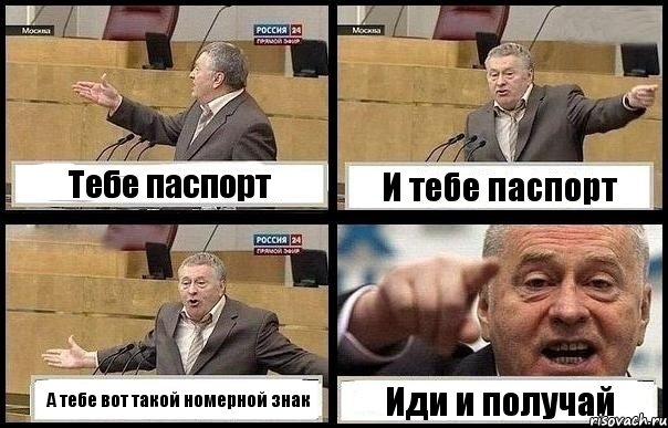 Тебе паспорт И тебе паспорт А тебе вот такой номерной знак Иди и получай, Комикс с Жириновским