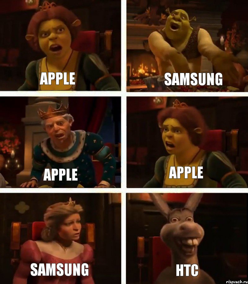 Apple Apple Samsung Samsung Apple HTC, Комикс  Шрек Фиона Гарольд Осел