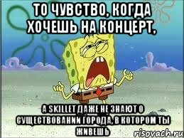 То чувство, когда хочешь на концерт, А Skillet даже не знают о существовании города, в котором ты живешь, Мем Спанч Боб плачет