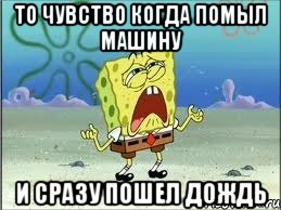 то чувство когда помыл машину и сразу пошел дождь, Мем Спанч Боб плачет