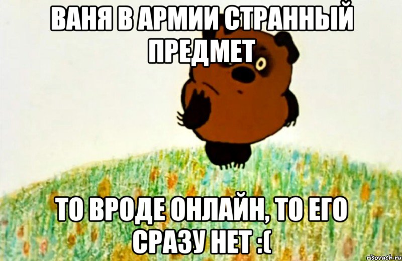 Ваня в армии странный предмет То вроде онлайн, то его сразу нет :(, Мем ВИННИ ПУХ