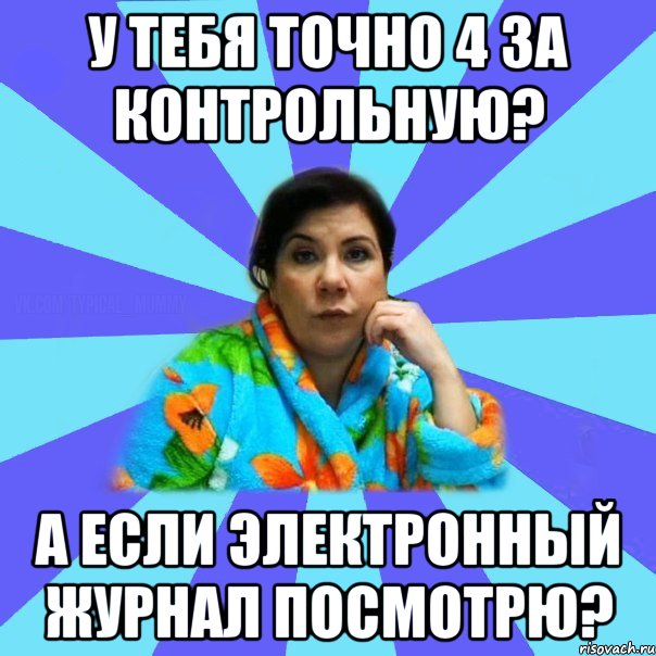 У тебя точно 4 за контрольную? А если электронный журнал посмотрю?, Мем типичная мама