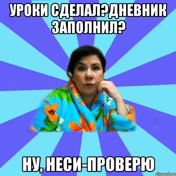 Уроки сделал?Дневник заполнил? Ну, неси-проверю, Мем типичная мама