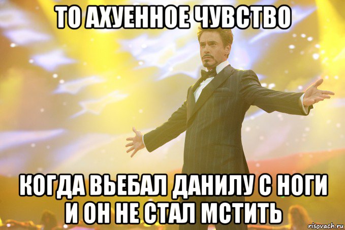 То ахуенное чувство Когда вьебал Данилу с ноги и он не стал мстить, Мем Тони Старк (Роберт Дауни младший)