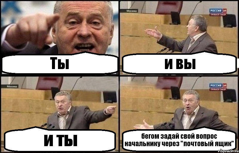 Ты и вы и ты бегом задай свой вопрос начальнику через "почтовый ящик", Комикс Жириновский