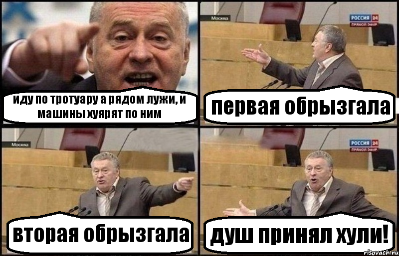 иду по тротуару а рядом лужи, и машины хуярят по ним первая обрызгала вторая обрызгала душ принял хули!, Комикс Жириновский