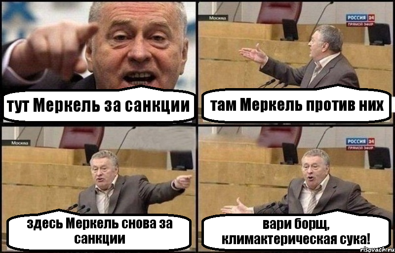 тут Меркель за санкции там Меркель против них здесь Меркель снова за санкции вари борщ, климактерическая сука!, Комикс Жириновский