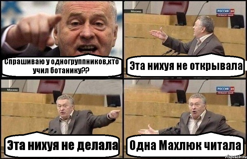 Спрашиваю у одногруппников,кто учил ботанику?? Эта нихуя не открывала Эта нихуя не делала Одна Махлюк читала, Комикс Жириновский