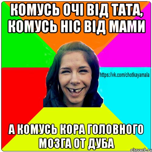 комусь очі від тата, комусь ніс від мами а комусь кора головного мозга от дуба, Мем Чотка мала