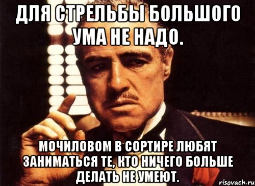 Больше ничего не надо. Для стрельбы большого ума не надо. Мочилово в сортире. Большого ума не надо.