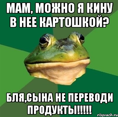 Мам, можно я кину в нее картошкой? Бля,сына не переводи продукты!!!!!, Мем  Мерзкая жаба