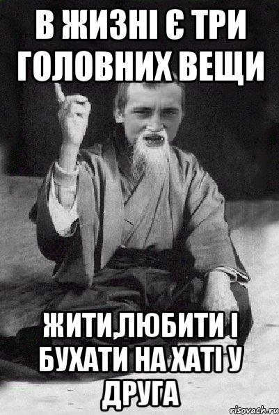 в жизні є три головних вещи жити,любити і бухати на хаті у друга, Мем Мудрий паца