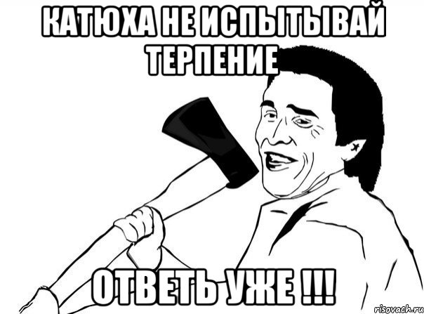 Катюха не испытывай терпение ОТВЕТЬ УЖЕ !!!, Мем  мужик с топором